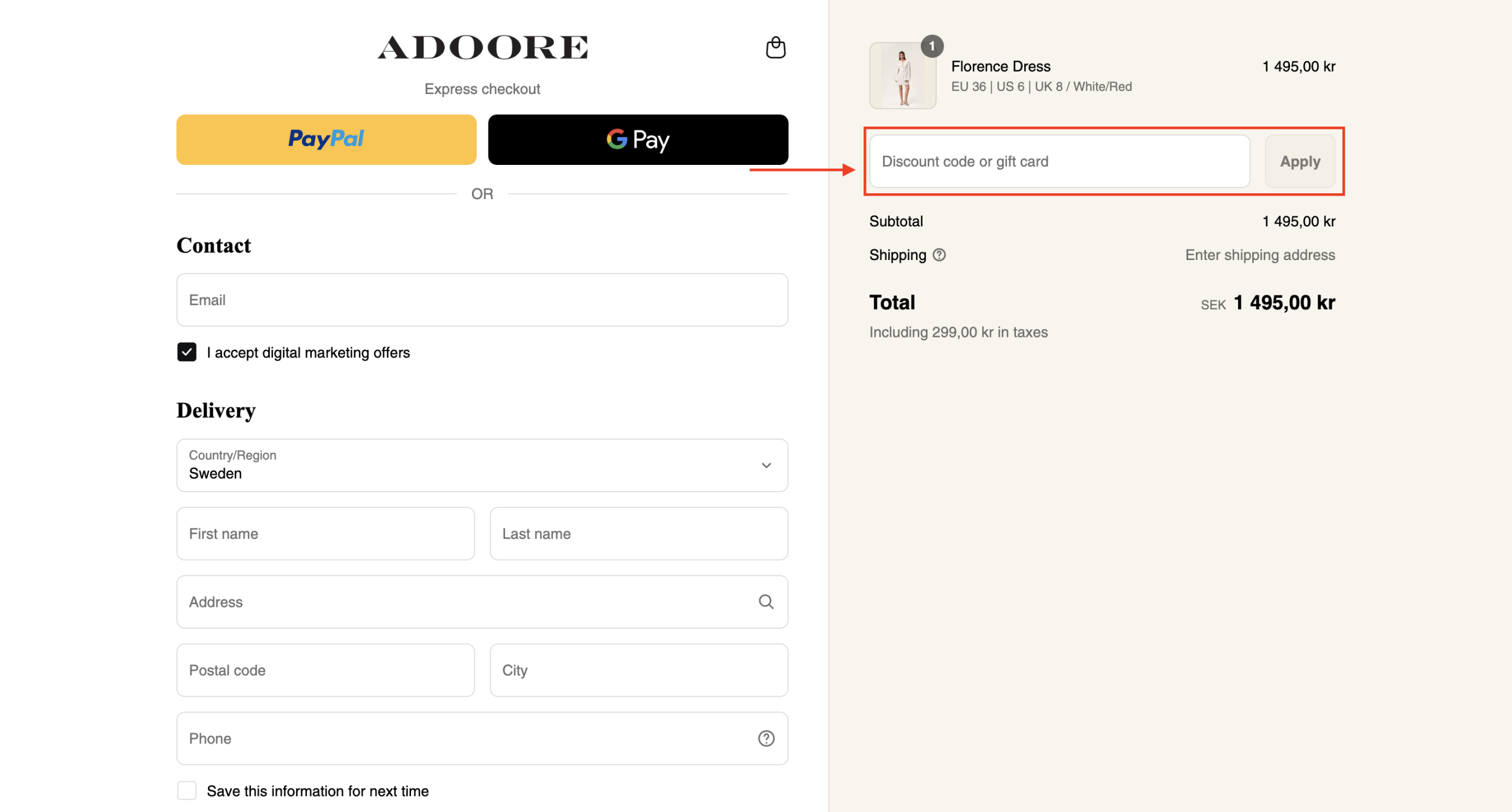 Adoore Rabattkod
